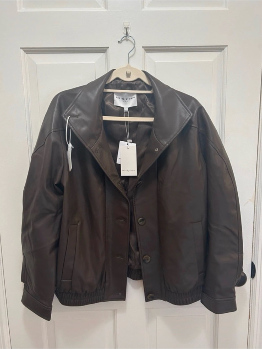 Petite Studio Brown Vegan Leather Bomber jacket
